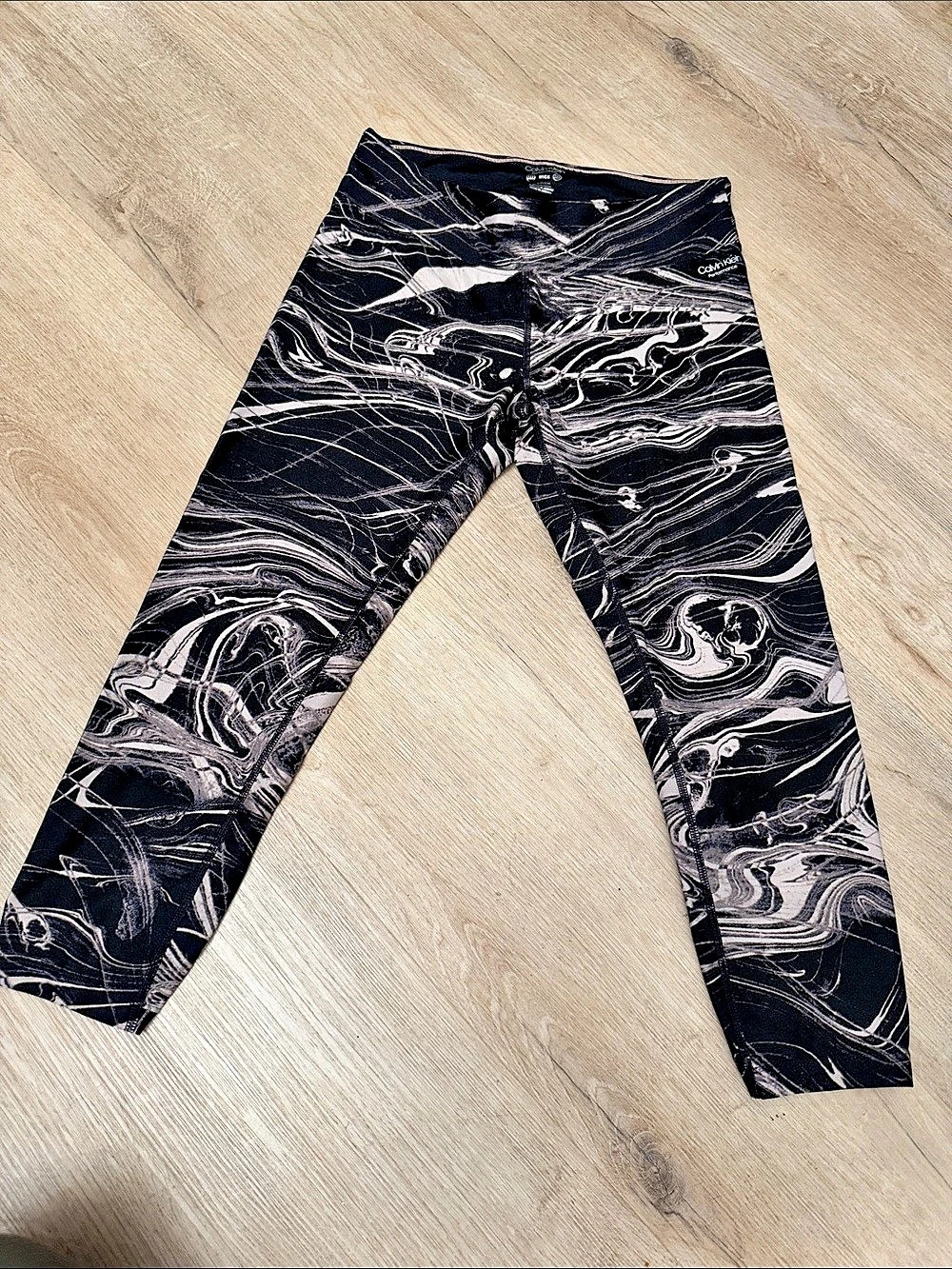 Calvin Klein Performance Wick Marble Print Leggings Black & White Small